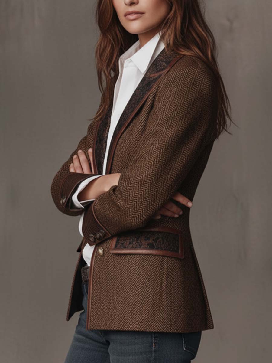 Rebeca | Blazer de espiga con paneles estampados