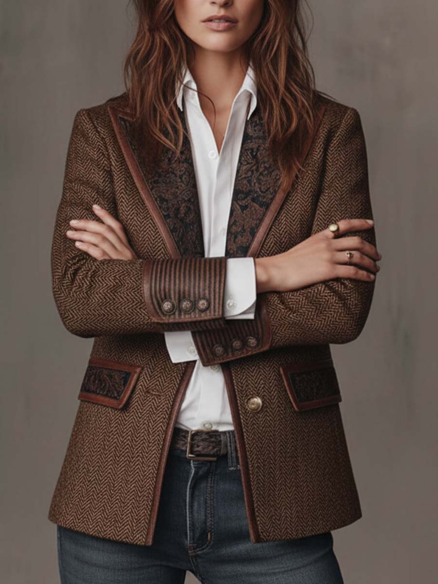Rebeca | Blazer de espiga con paneles estampados