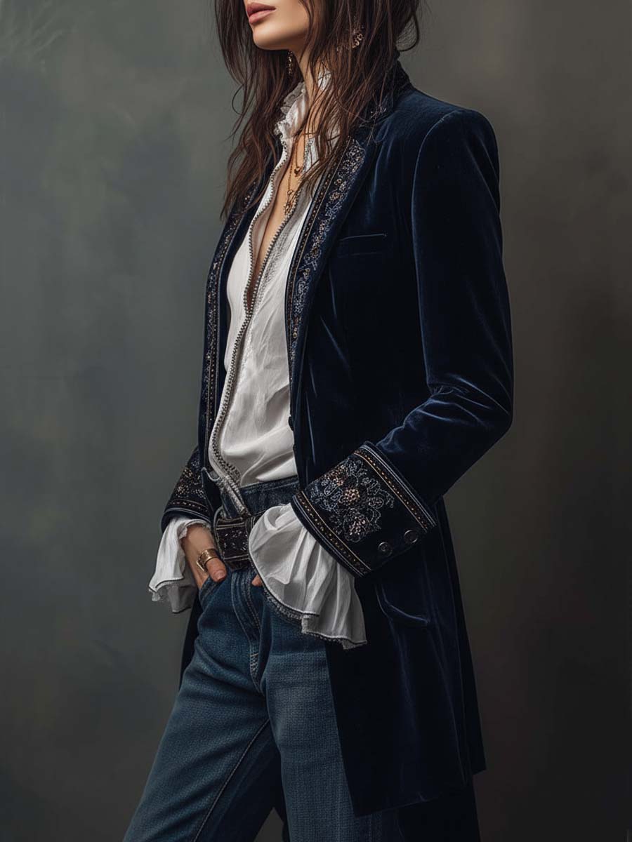 Lourdes | Blazer largo vintage con bordados