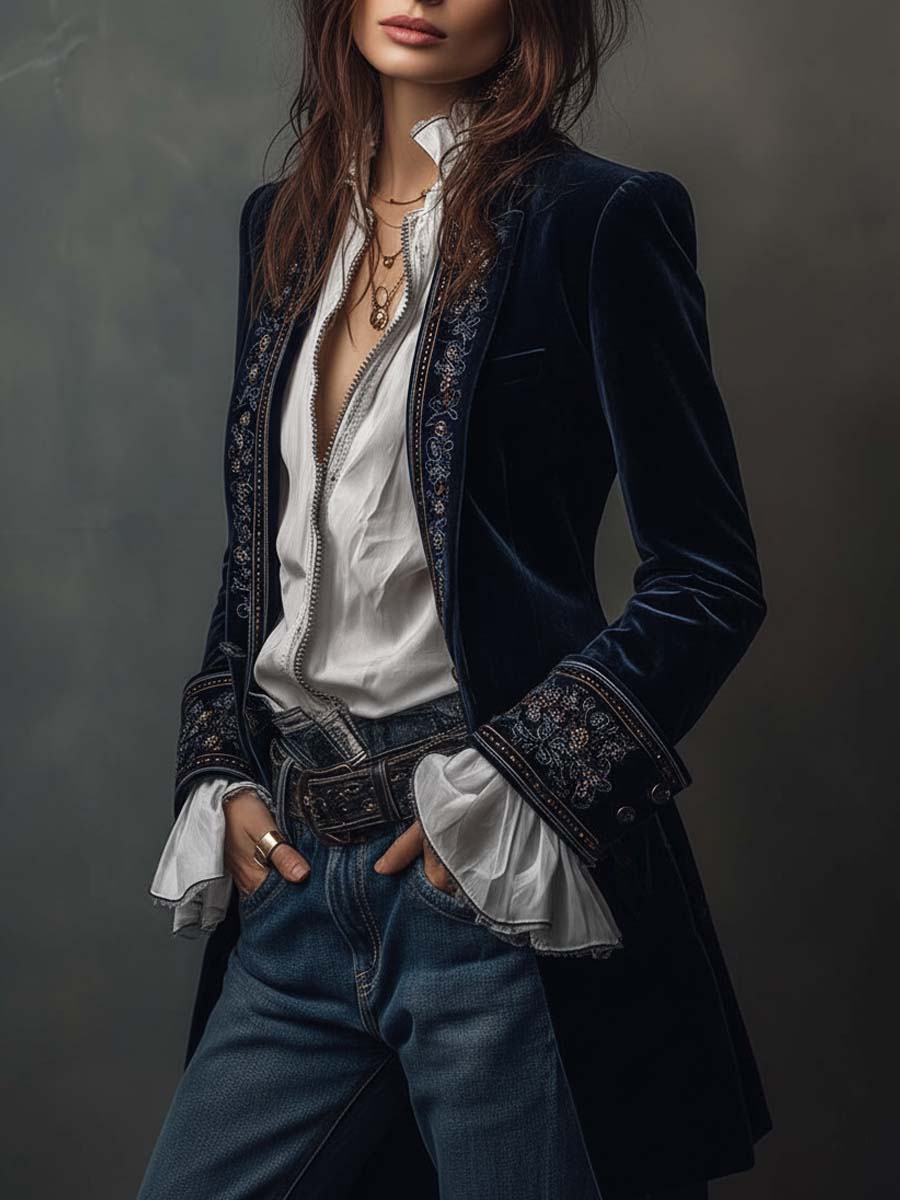 Lourdes | Blazer largo vintage con bordados