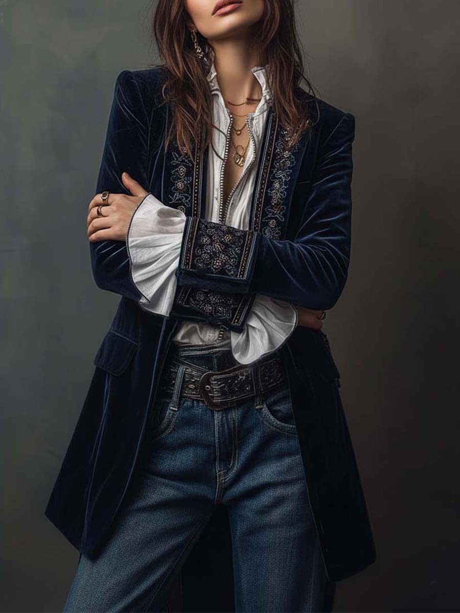 Lourdes | Blazer largo vintage con bordados