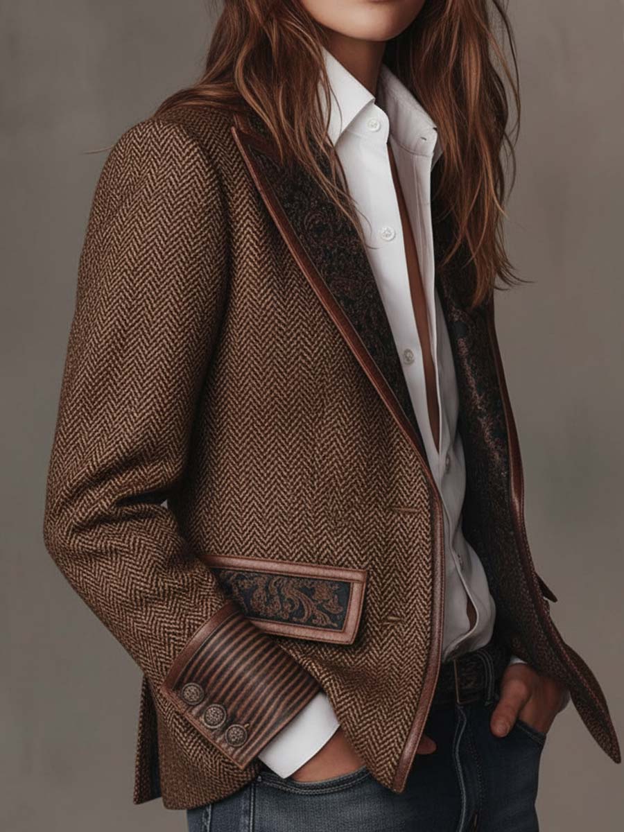 Rebeca | Blazer de espiga con paneles estampados
