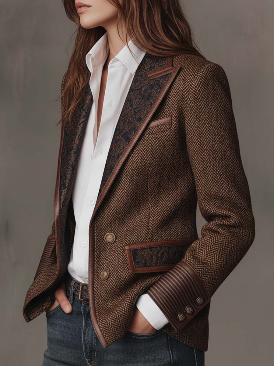Rebeca | Blazer de espiga con paneles estampados