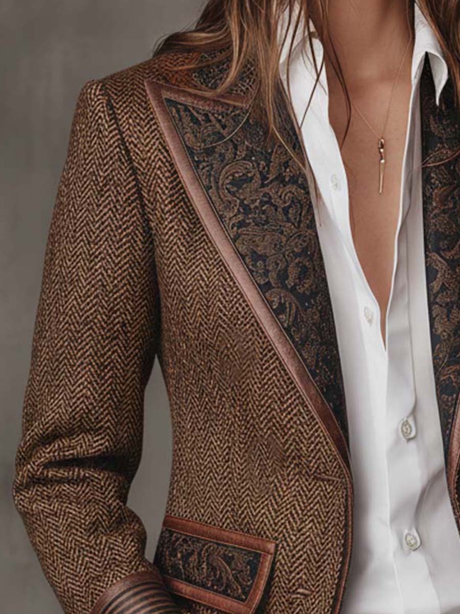 Rebeca | Blazer de espiga con paneles estampados
