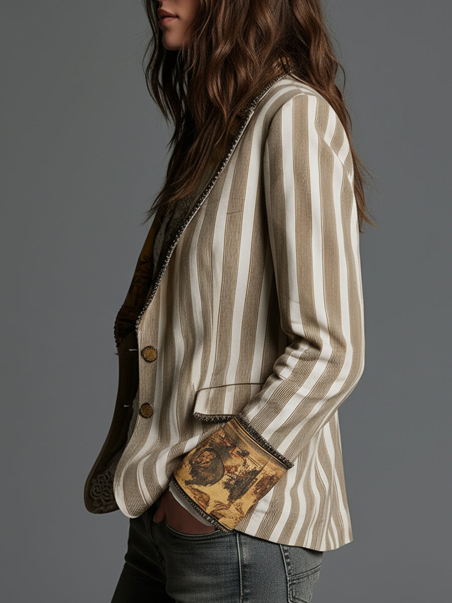 Cecilia | Blazer de rayas con solapas de estilo bohemio