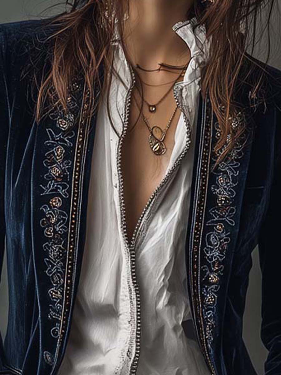 Lourdes | Blazer largo vintage con bordados