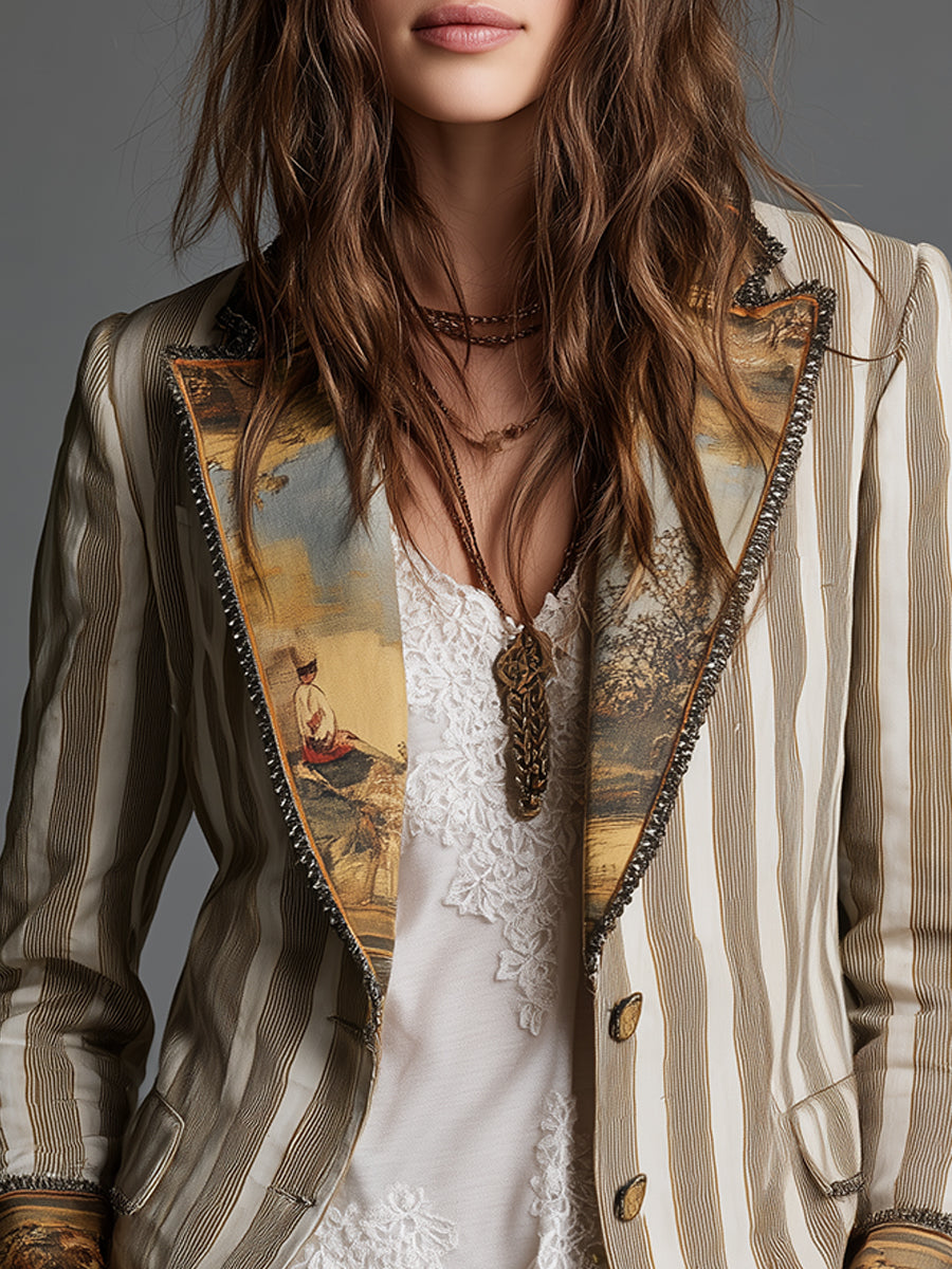 Cecilia | Blazer de rayas con solapas de estilo bohemio