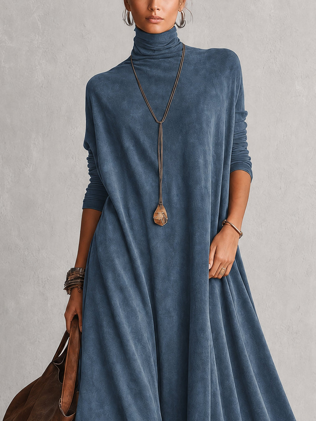 Renata | Vestido largo de efecto ante con bajo de encaje
