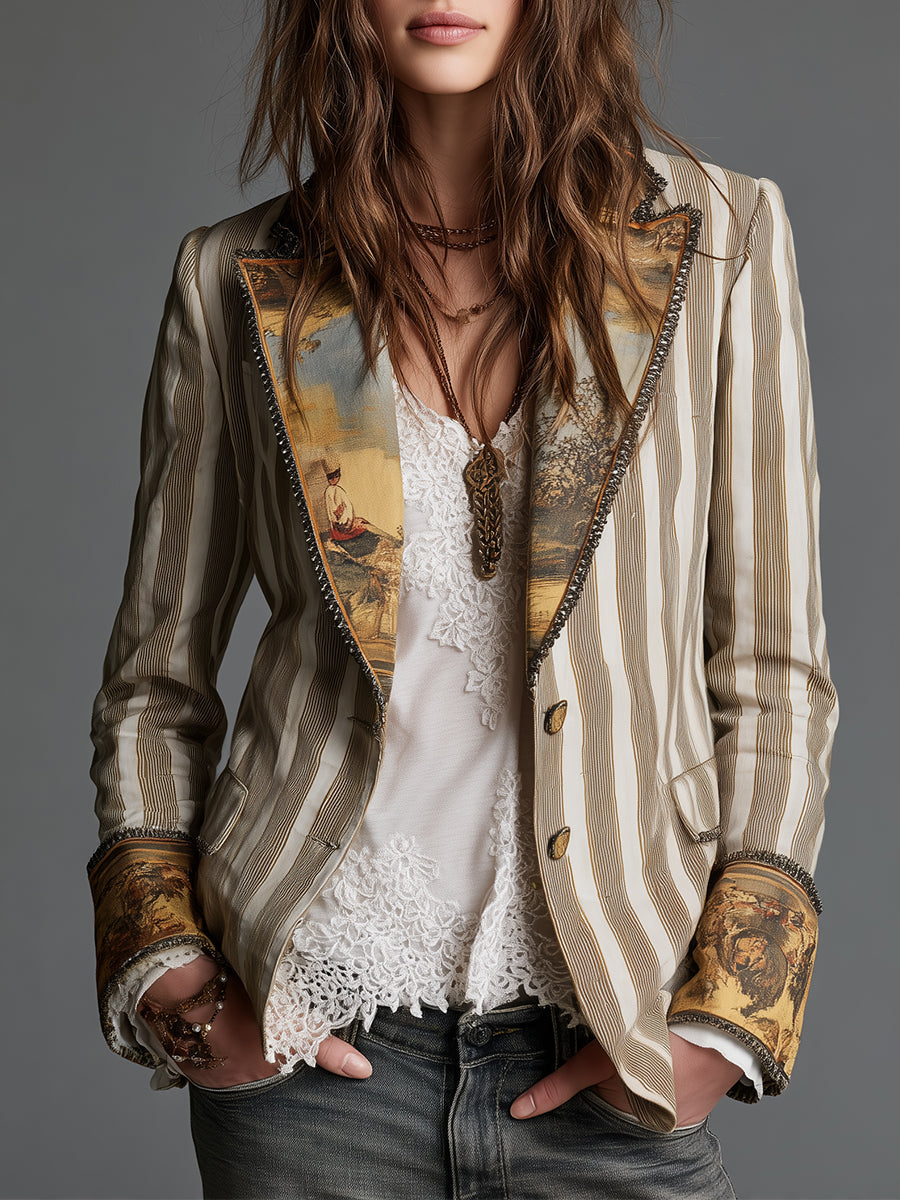 Cecilia | Blazer de rayas con solapas de estilo bohemio