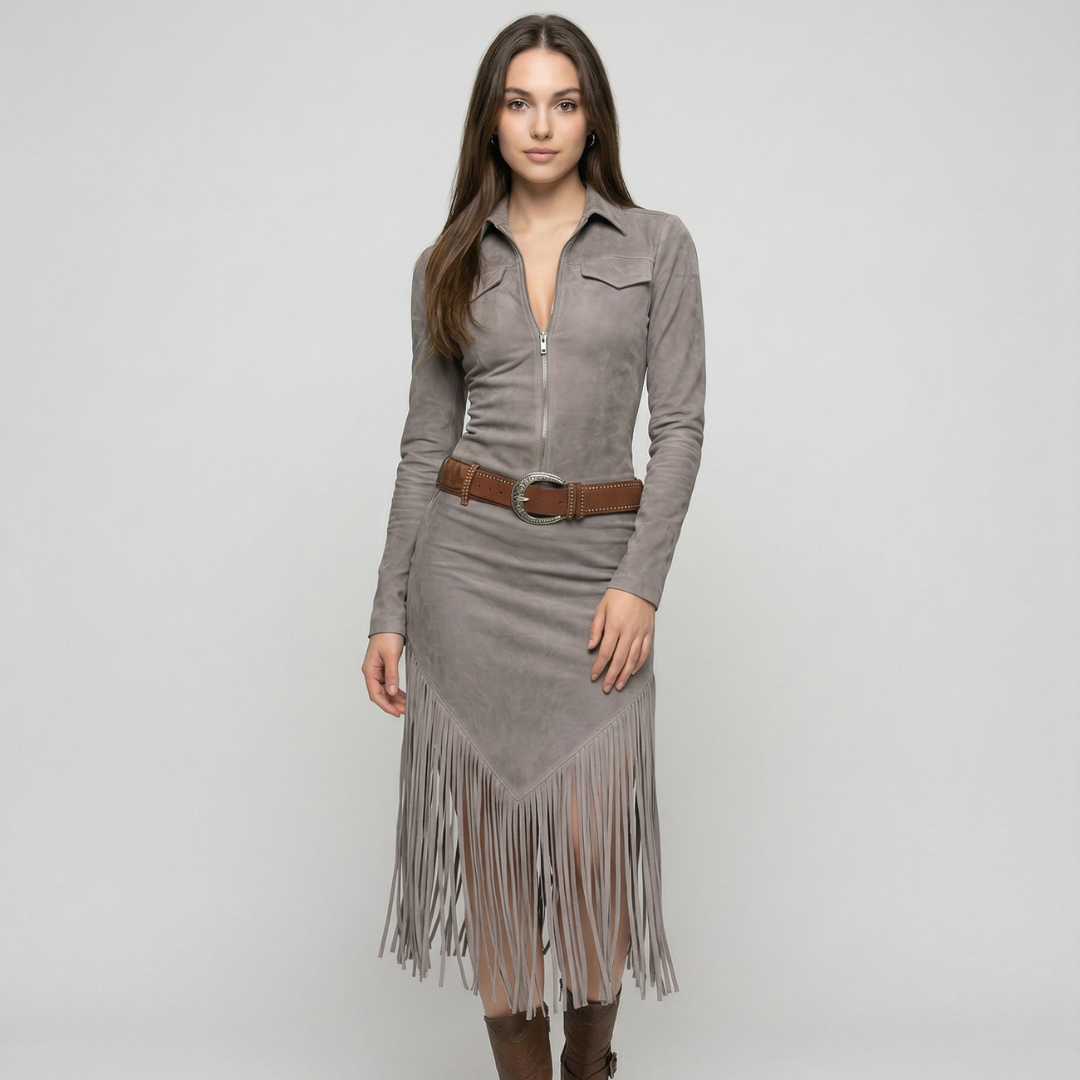 Valencia | Vestido efecto ante con flecos