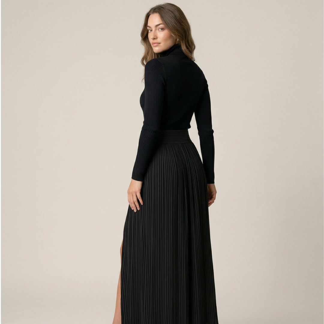 Raquel | Vestido fluido efecto gamuza con abertura lateral