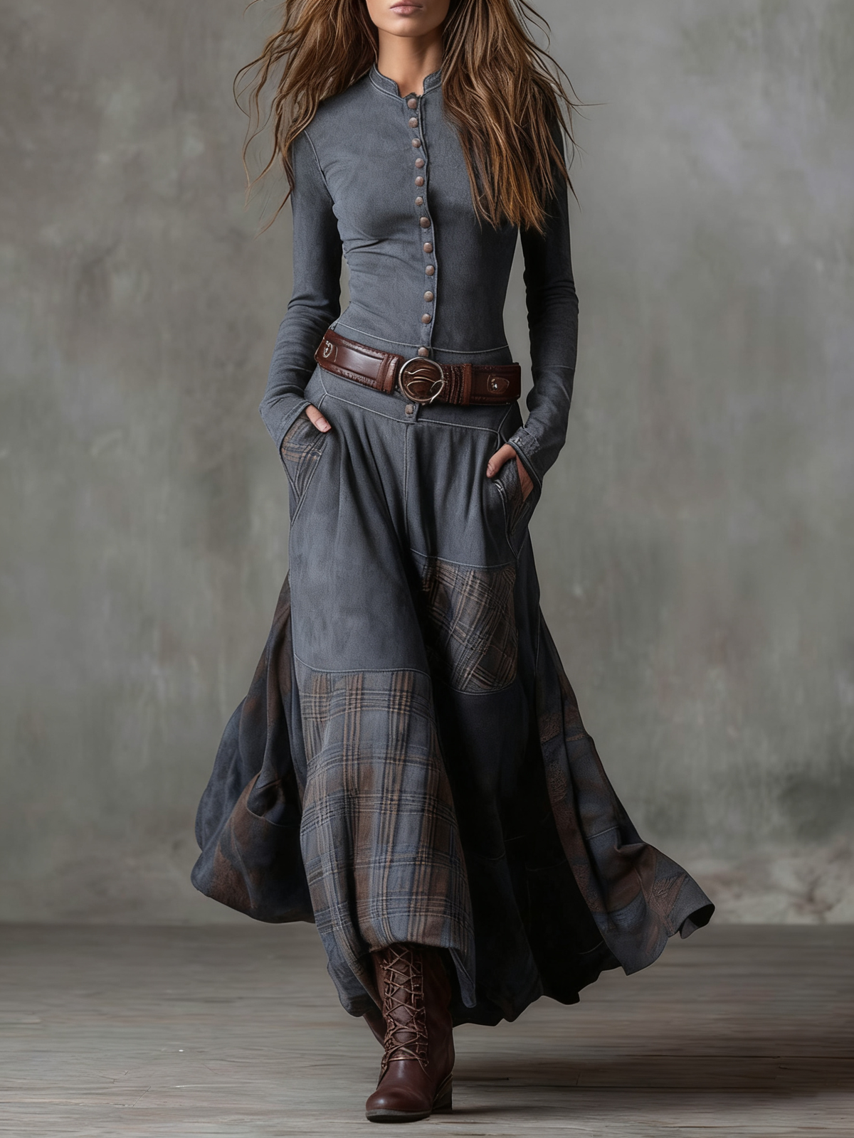 Citlali – Vestido Maxi de Gamuza con Cinturón