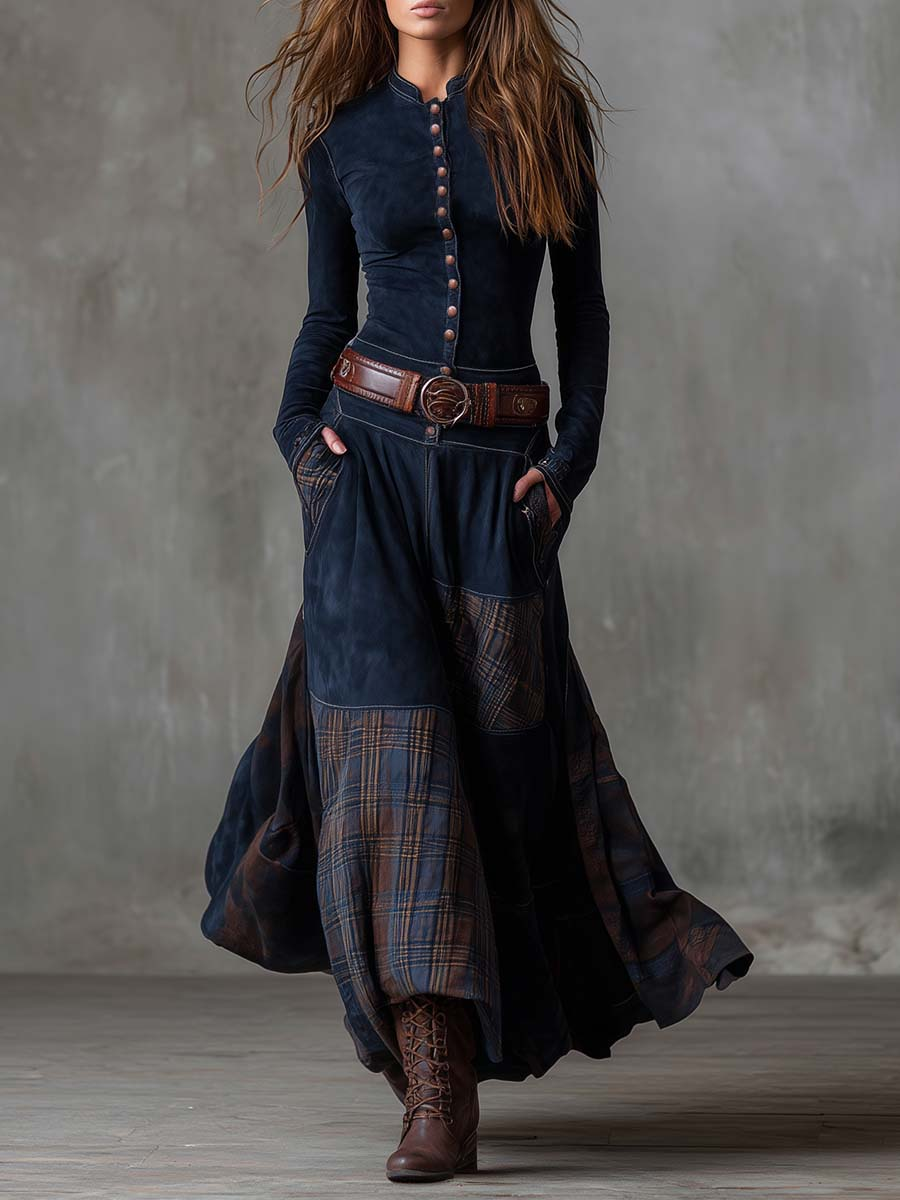 Citlali – Vestido Maxi de Gamuza con Cinturón