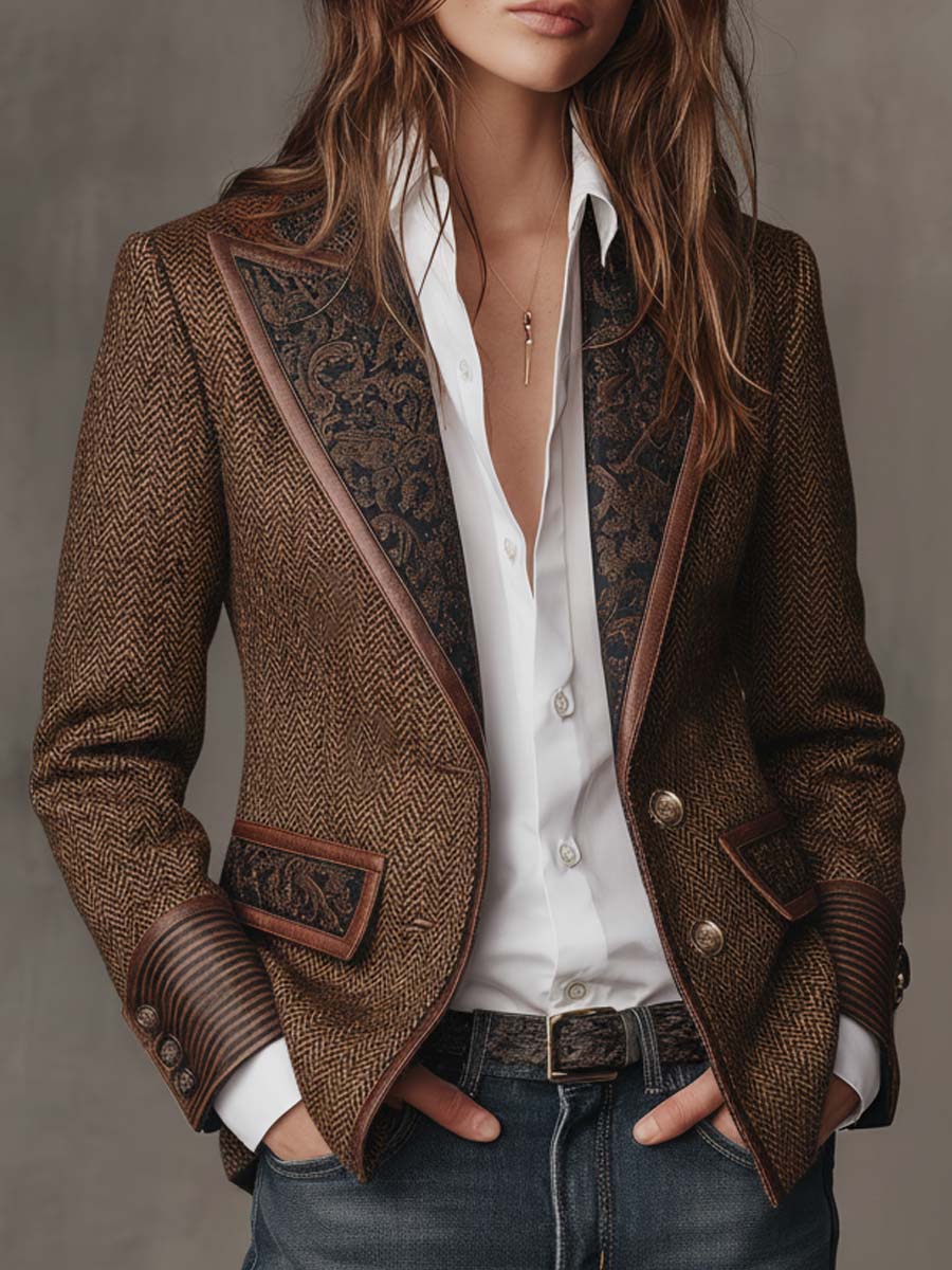 Rebeca | Blazer de espiga con paneles estampados