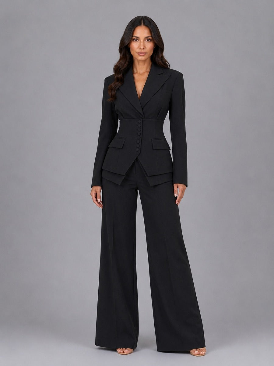 Angélica | Conjunto de blazer entallado y pantalón palazzo