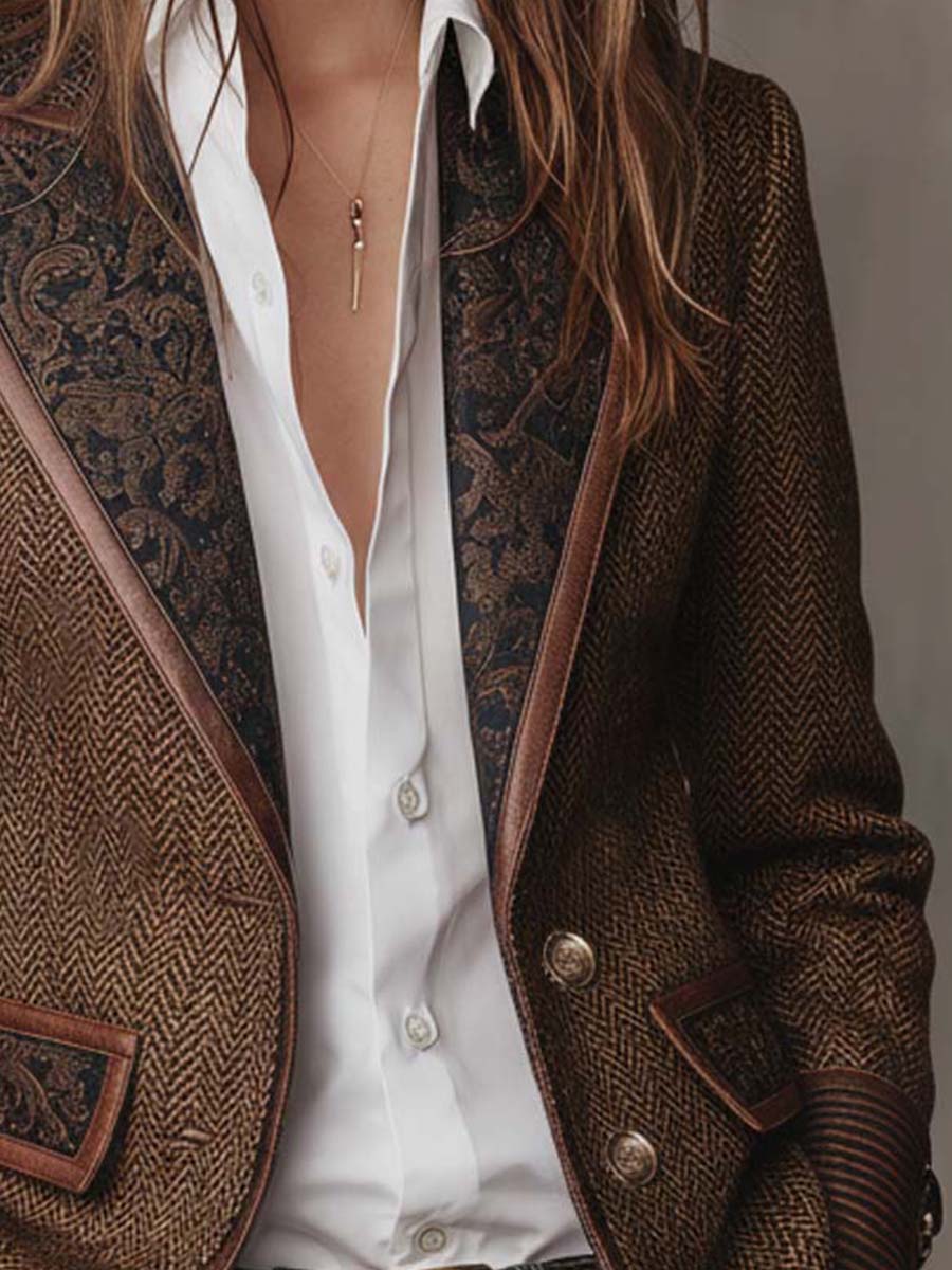 Rebeca | Blazer de espiga con paneles estampados