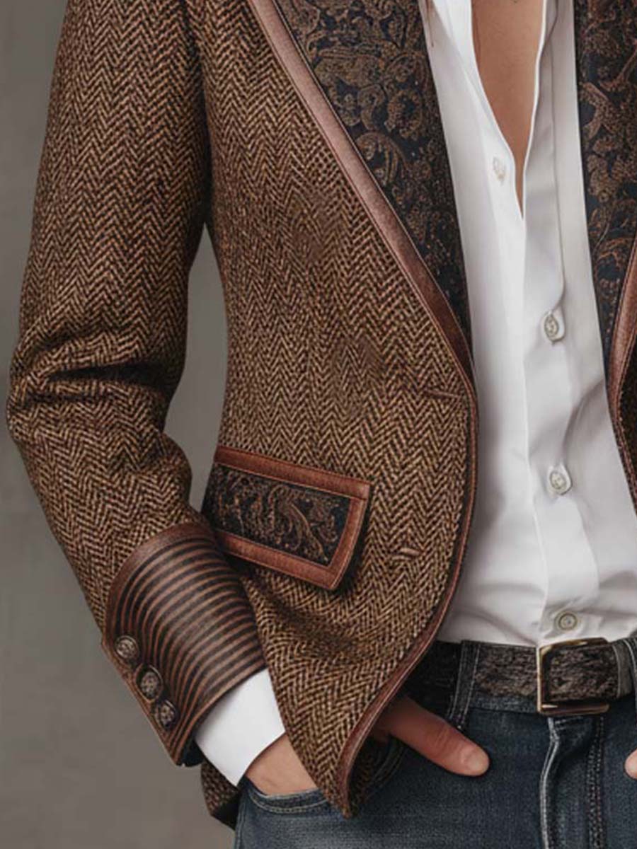 Rebeca | Blazer de espiga con paneles estampados