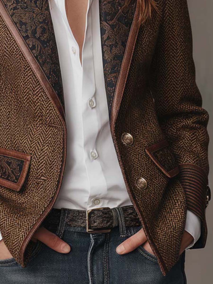 Rebeca | Blazer de espiga con paneles estampados