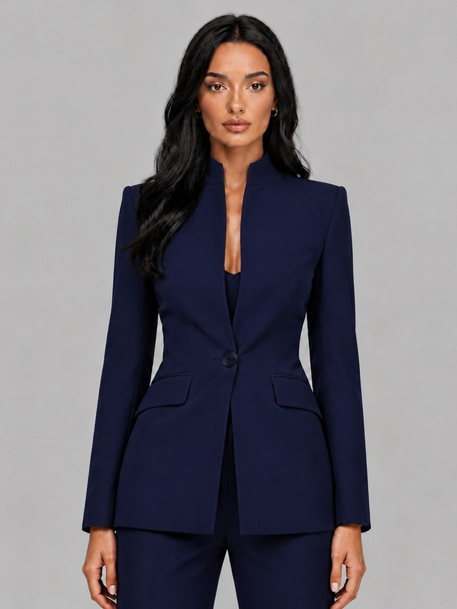 Fátima | Conjunto de blazer sin solapas y pantalón acampanado