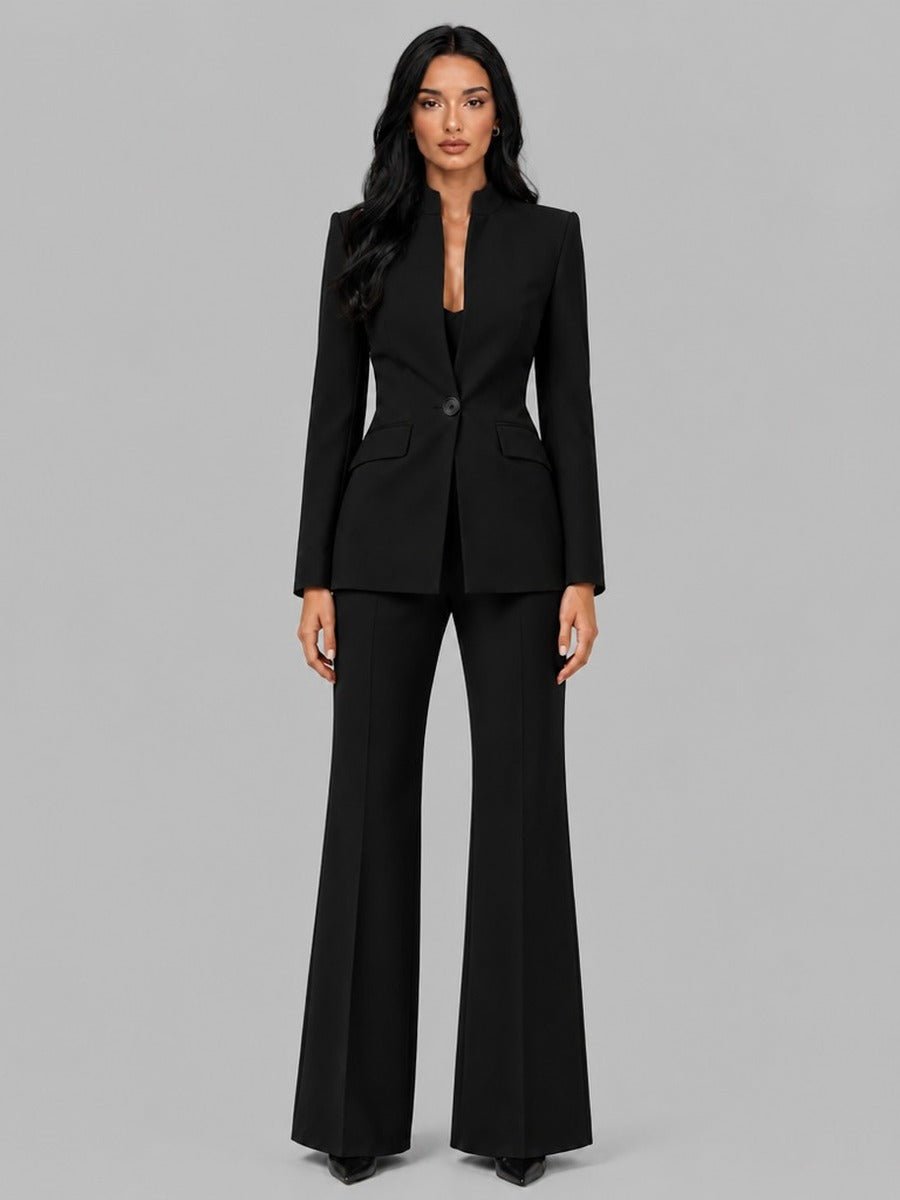 Fátima | Conjunto de blazer sin solapas y pantalón acampanado