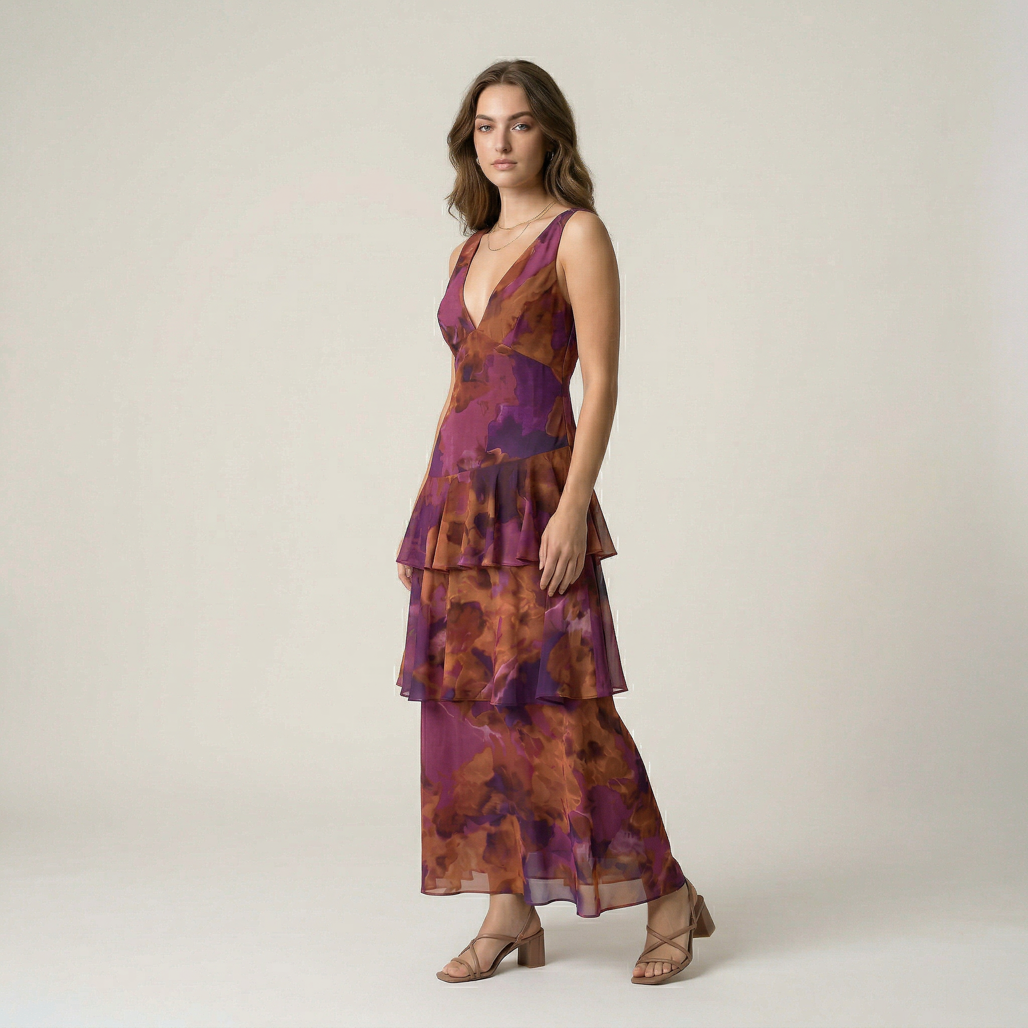 Sofía | Vestido maxi de chiffon con falda en capas