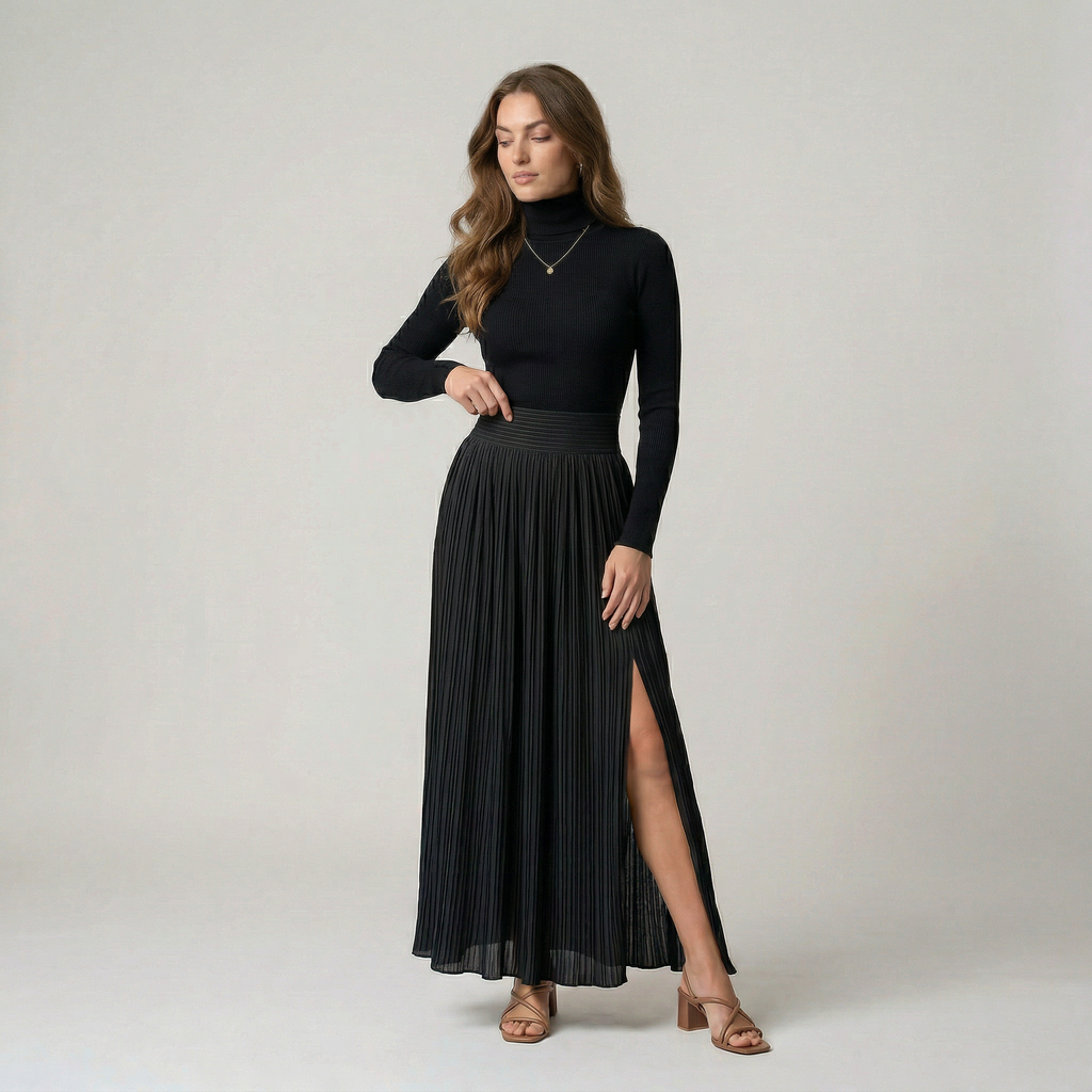 Raquel | Vestido fluido efecto gamuza con abertura lateral