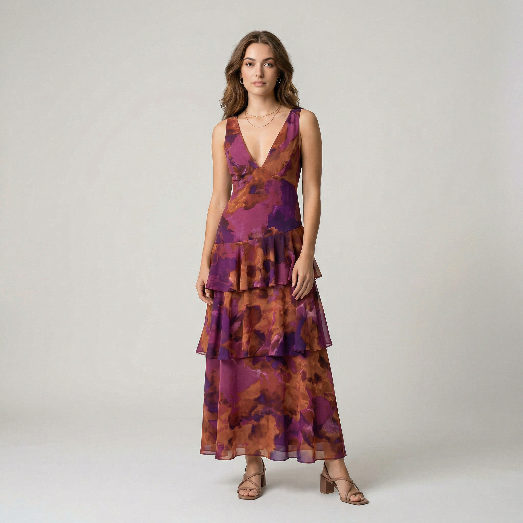 Sofía | Vestido maxi de chiffon con falda en capas