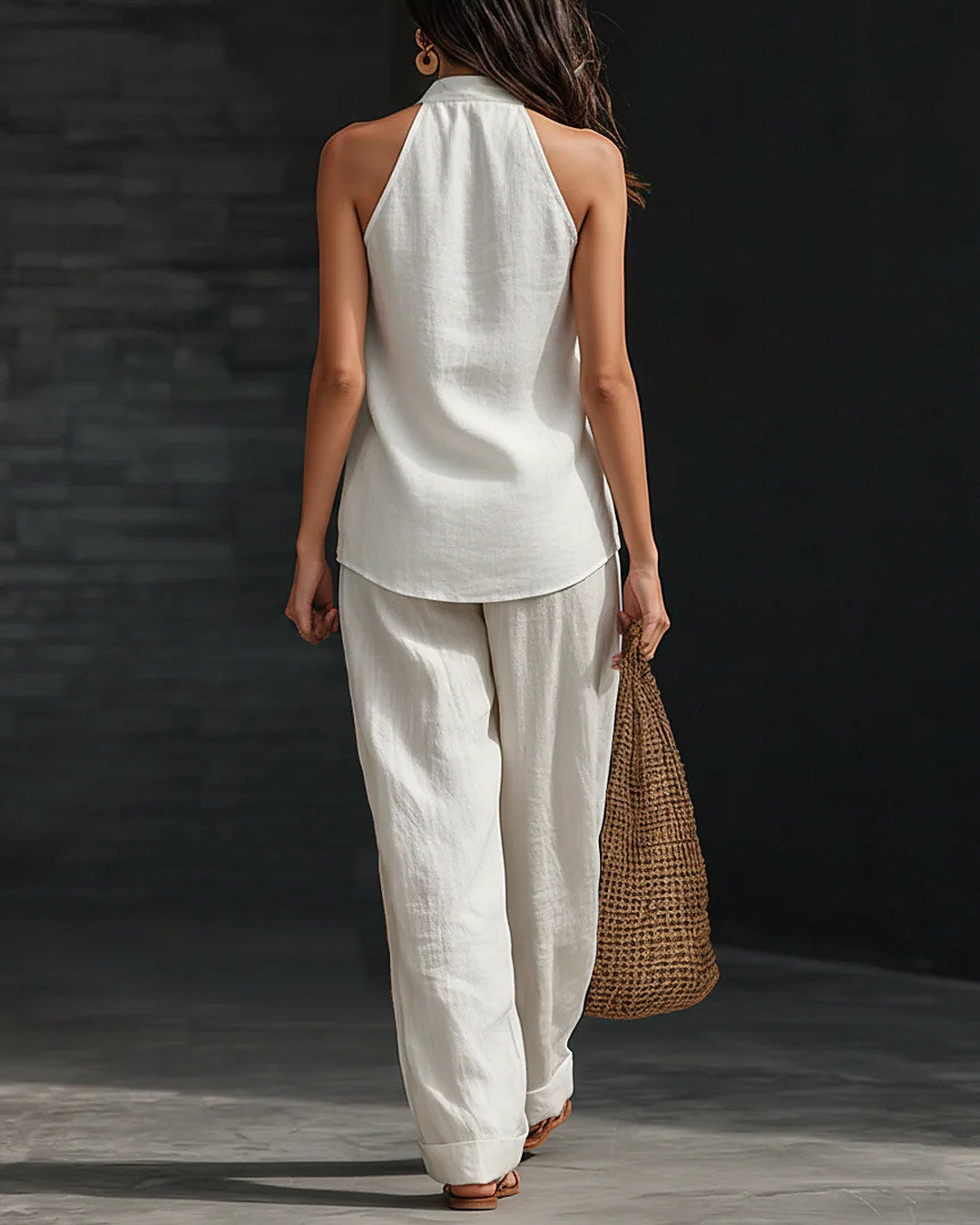 Areli | Conjunto de top halter y pantalón de pierna amplia