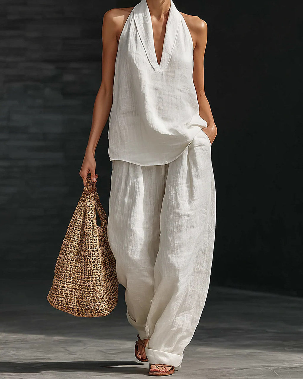 Areli | Conjunto de top halter y pantalón de pierna amplia