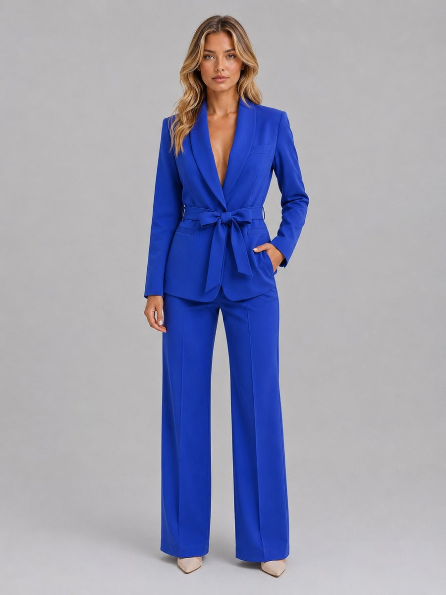 Gloria | Conjunto de blazer con cuello chal y cinturón