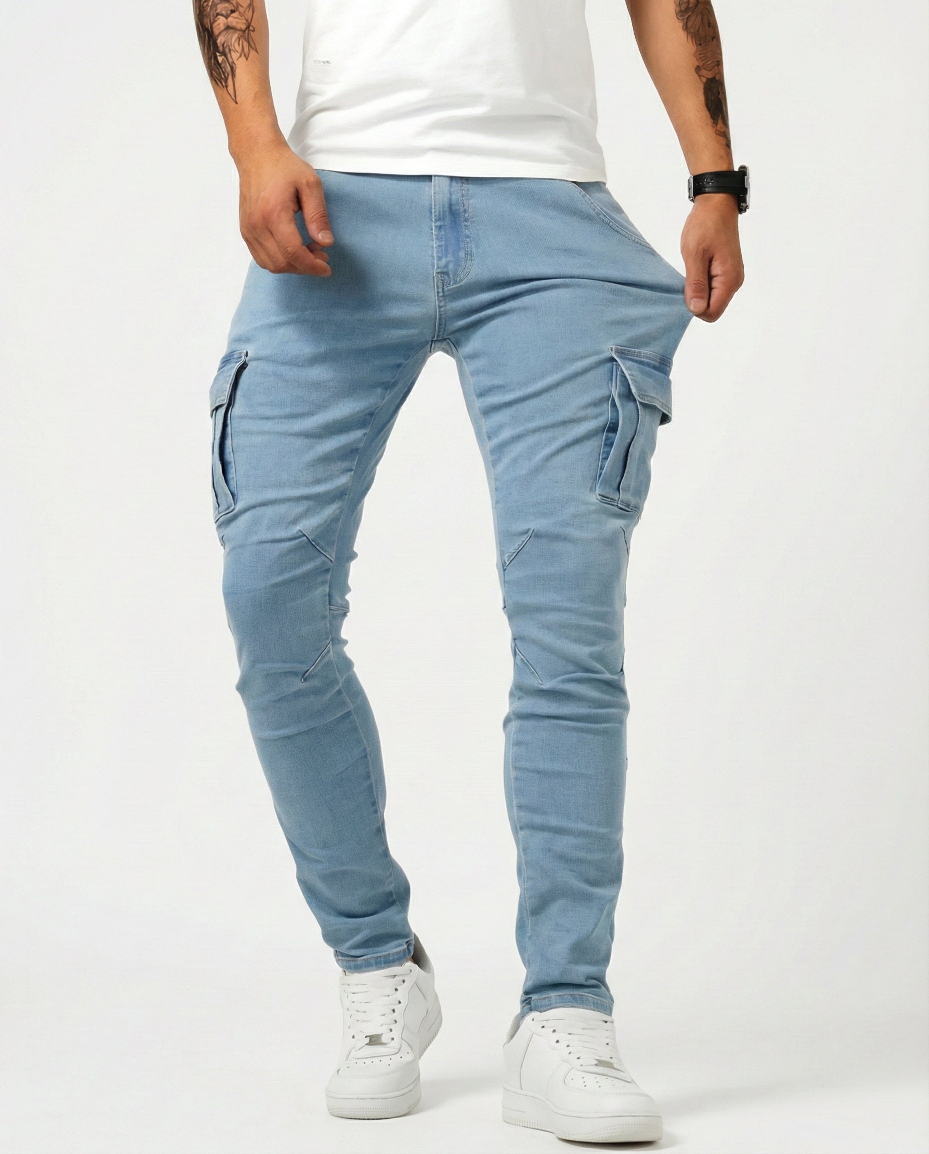 Mateo | Pantalón cargo elástico azul